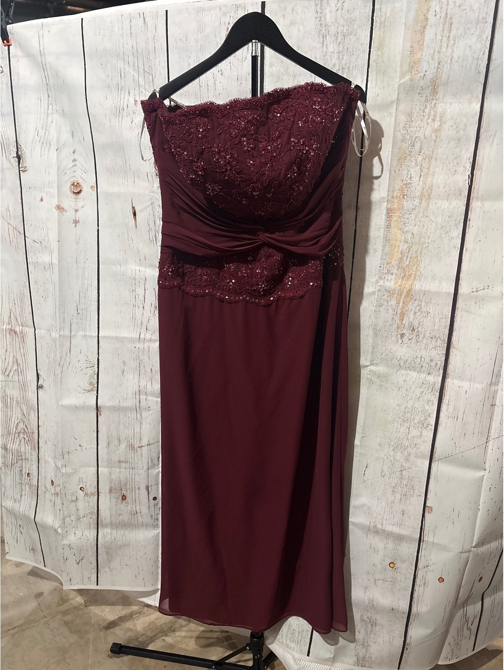 Jade by Jasmine Burgundy Strapless Evening Dress Size 12 with Lace and Sequins